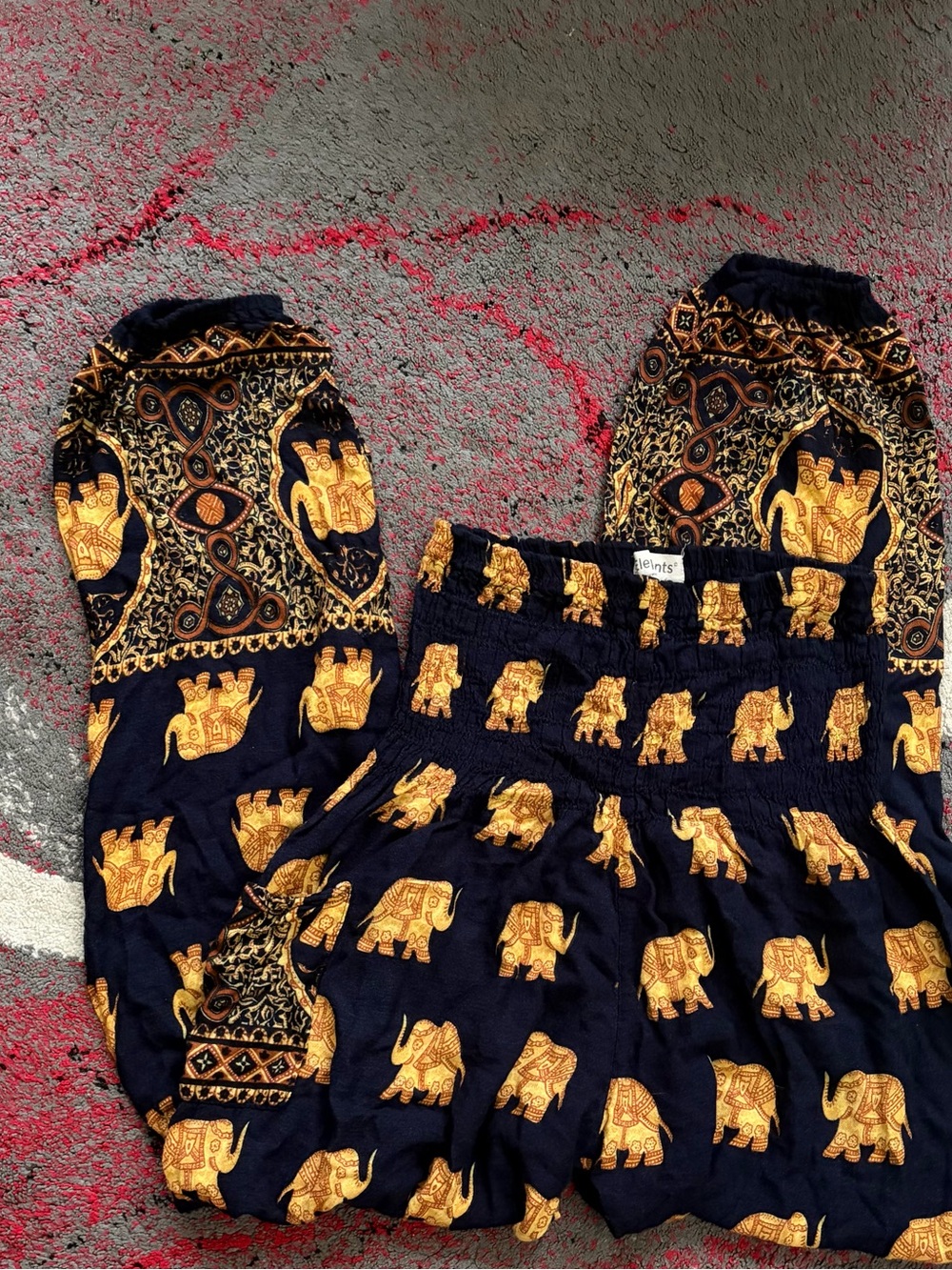 Navy & Gold Elephant Print Cropped Pants with Smocked Waist 100% cotton